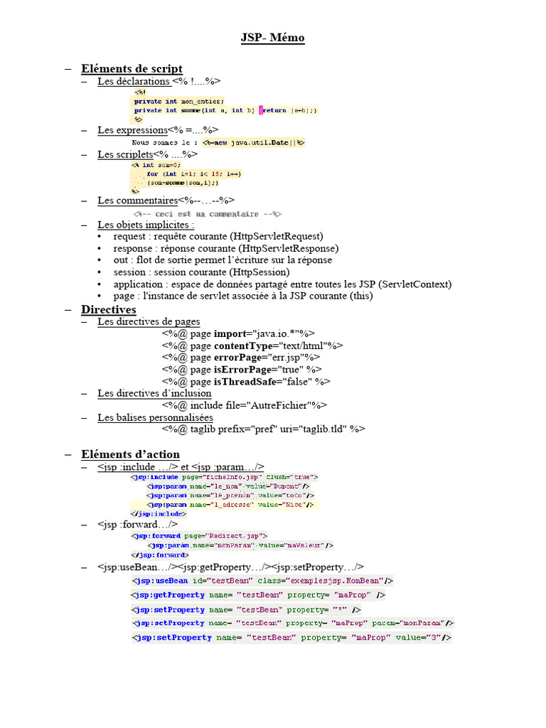 Guide complet sur JSP et JSTL | PDF