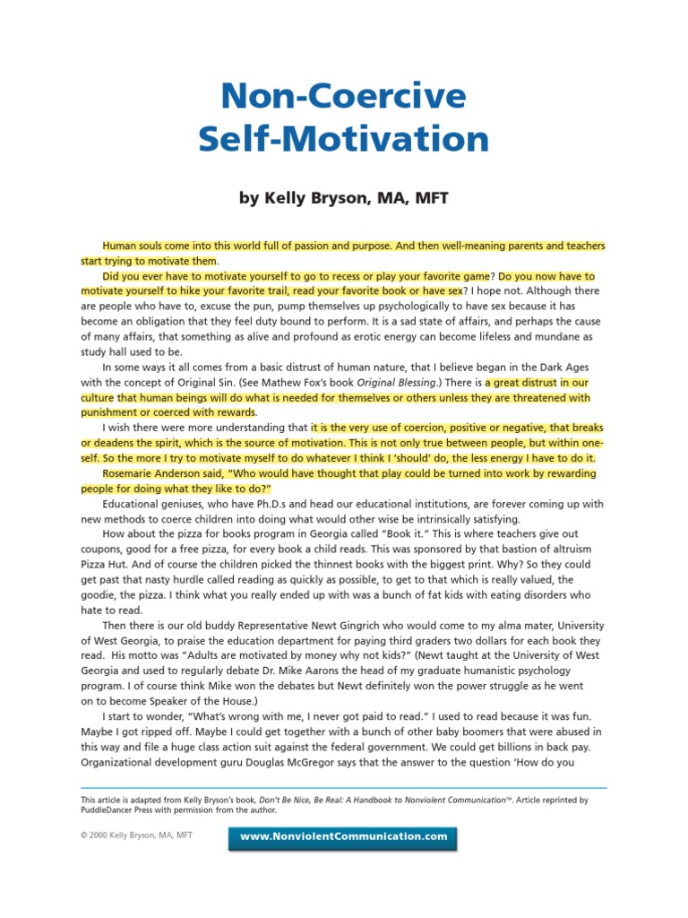 Non-Coercive Self-Motivation - The Article by Kelly Bryson | PDF ...