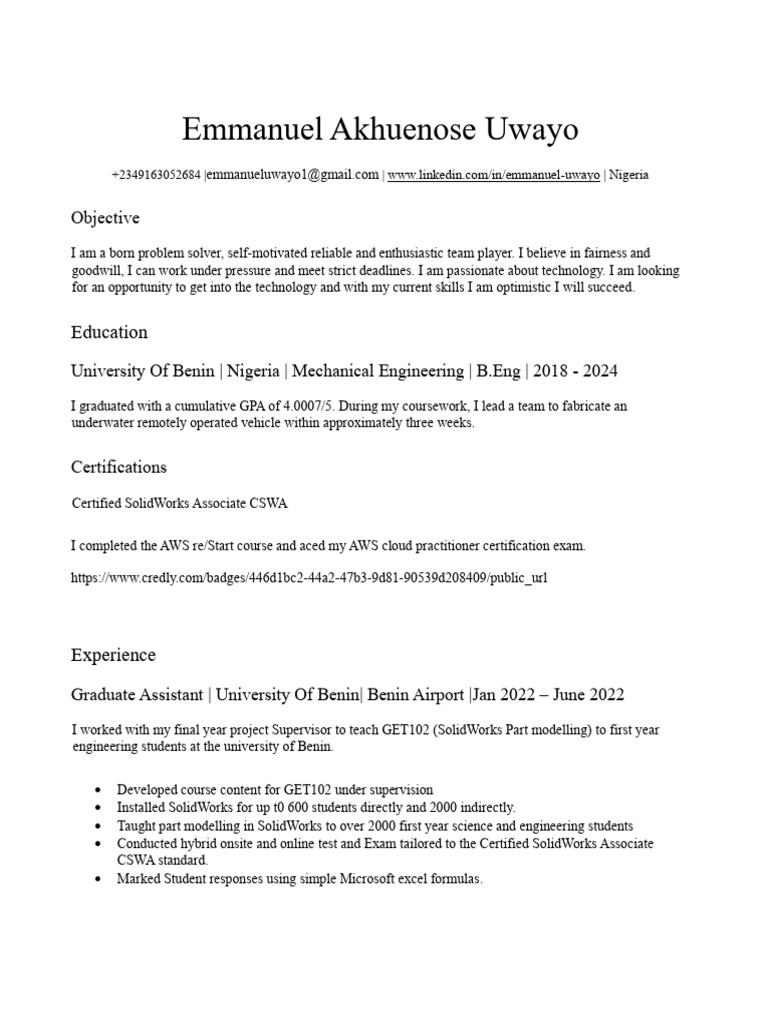 Emmanuel Uwayo CV | PDF