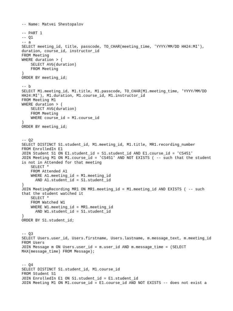 SQL Queries and Triggers for Meetings | PDF | Computer Programming