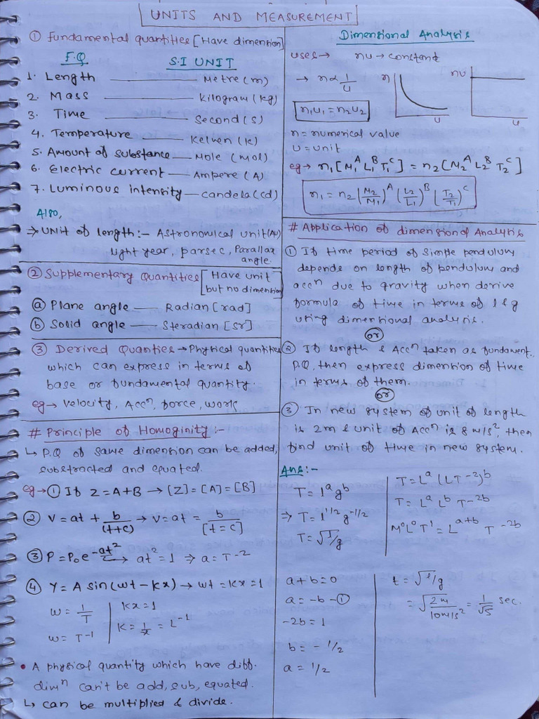 Units, Measurements and Errors Short Notes | PDF
