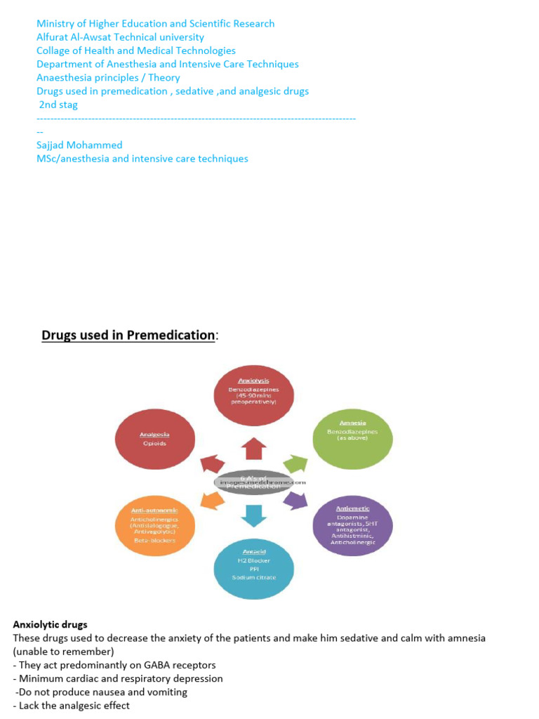 Anesthesia Premedication Drugs Overview | PDF | Midazolam | Benzodiazepine