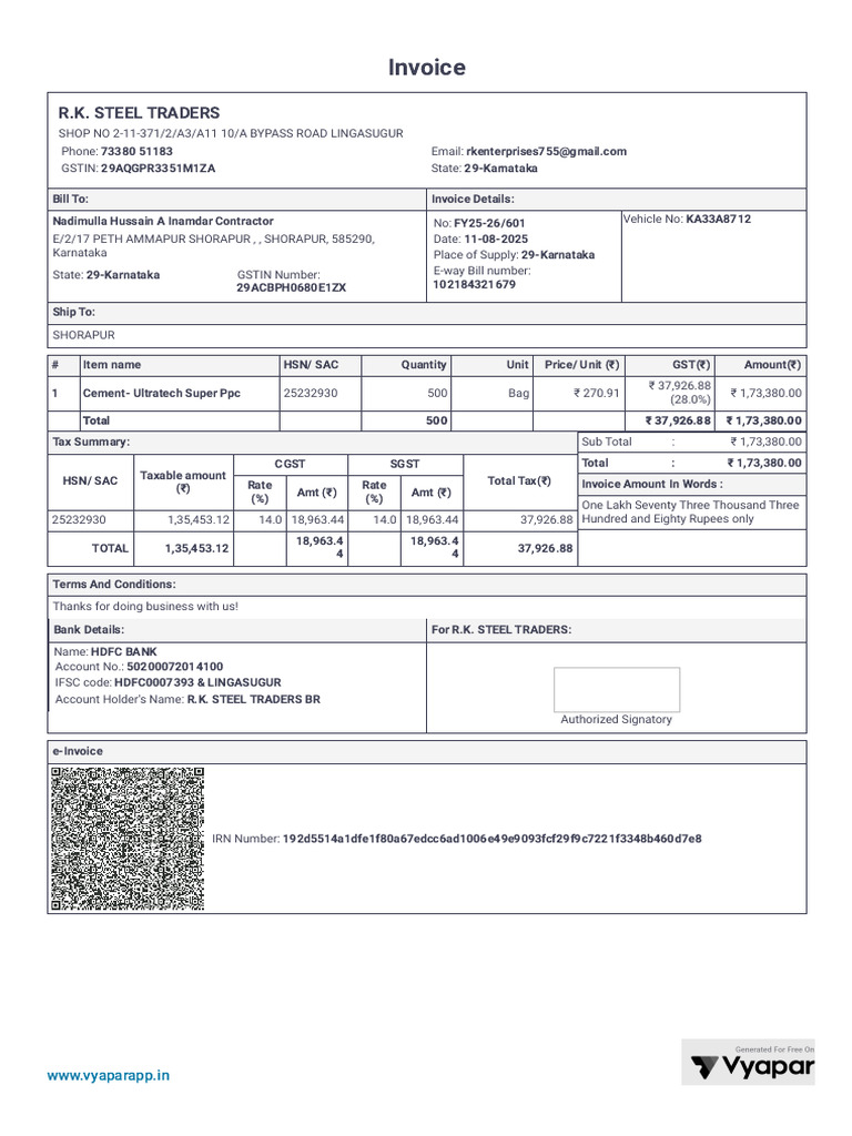 Invoice for R.K. Steel Traders | PDF | Taxation | Government Finances