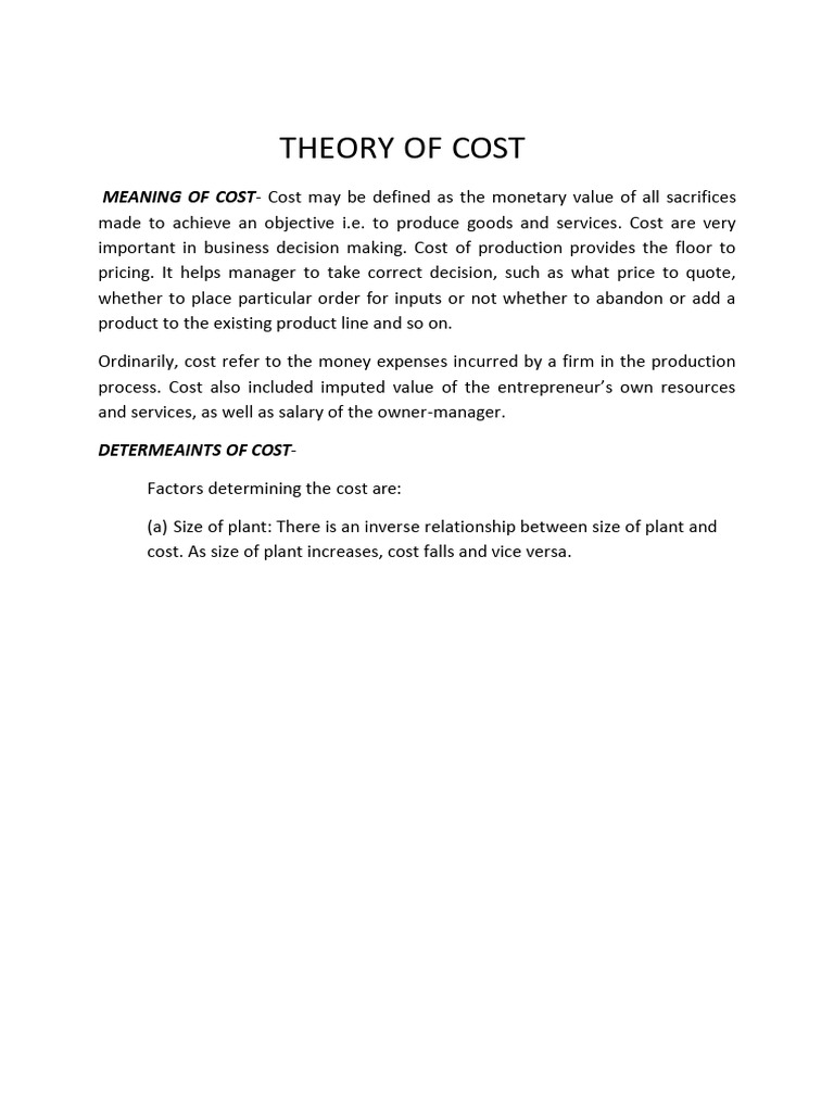 Theory of Cost | PDF | Marginal Cost | Average Cost