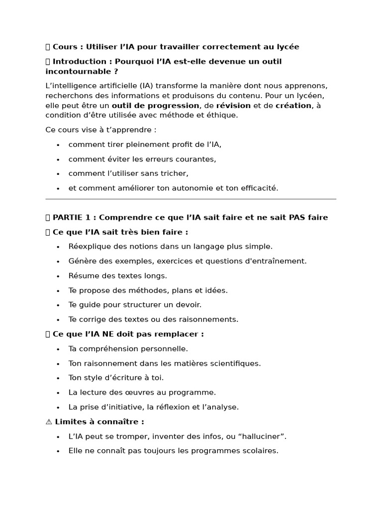 Utiliser l'IA pour réussir au lycée | PDF | Intelligence artificielle ...