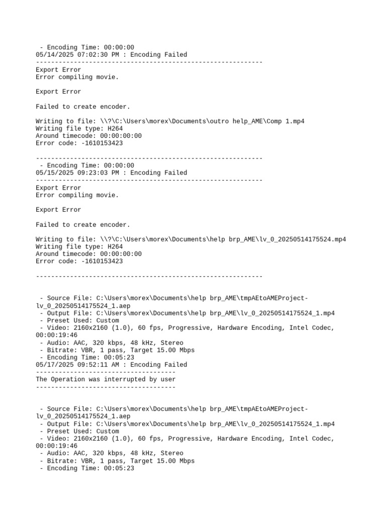 Encoding Errors and Failures Log | PDF | Codec | Videotelephony