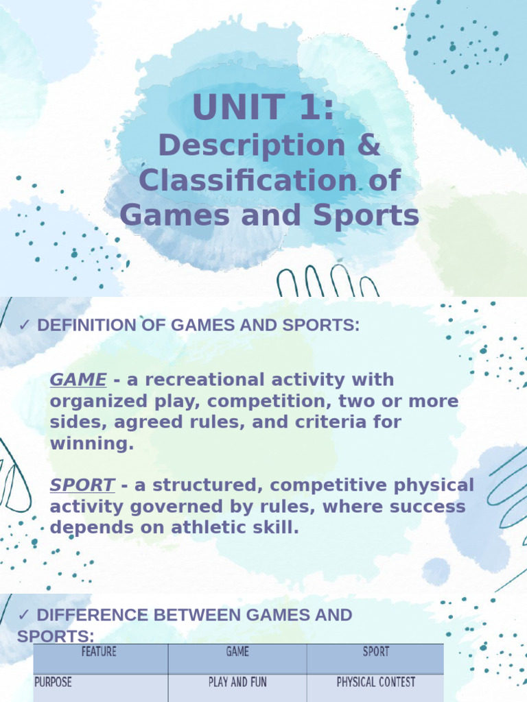 Games and Sports: Definitions & Classifications | PDF | Sports