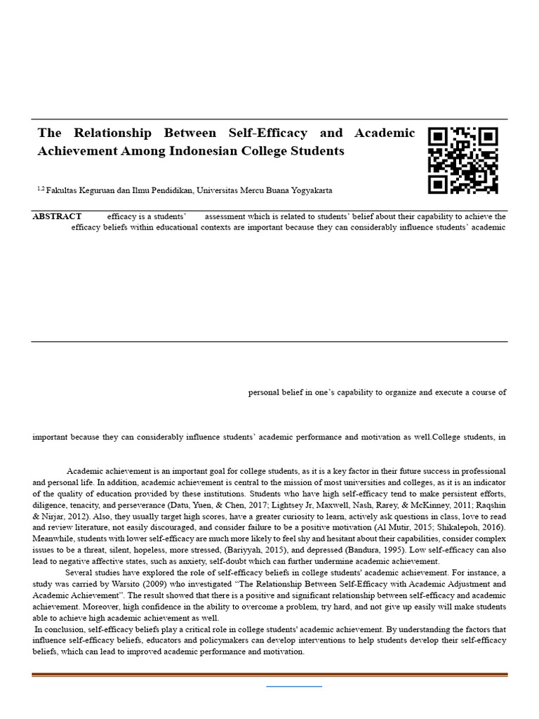 Self-Efficacy and Academic Success in Indonesia | PDF | Self Efficacy ...