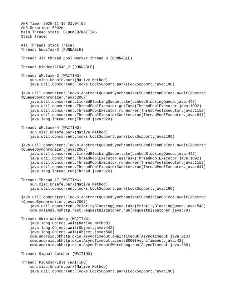 ANR Report: Thread Blocking Analysis | PDF | Java (Programming Language ...