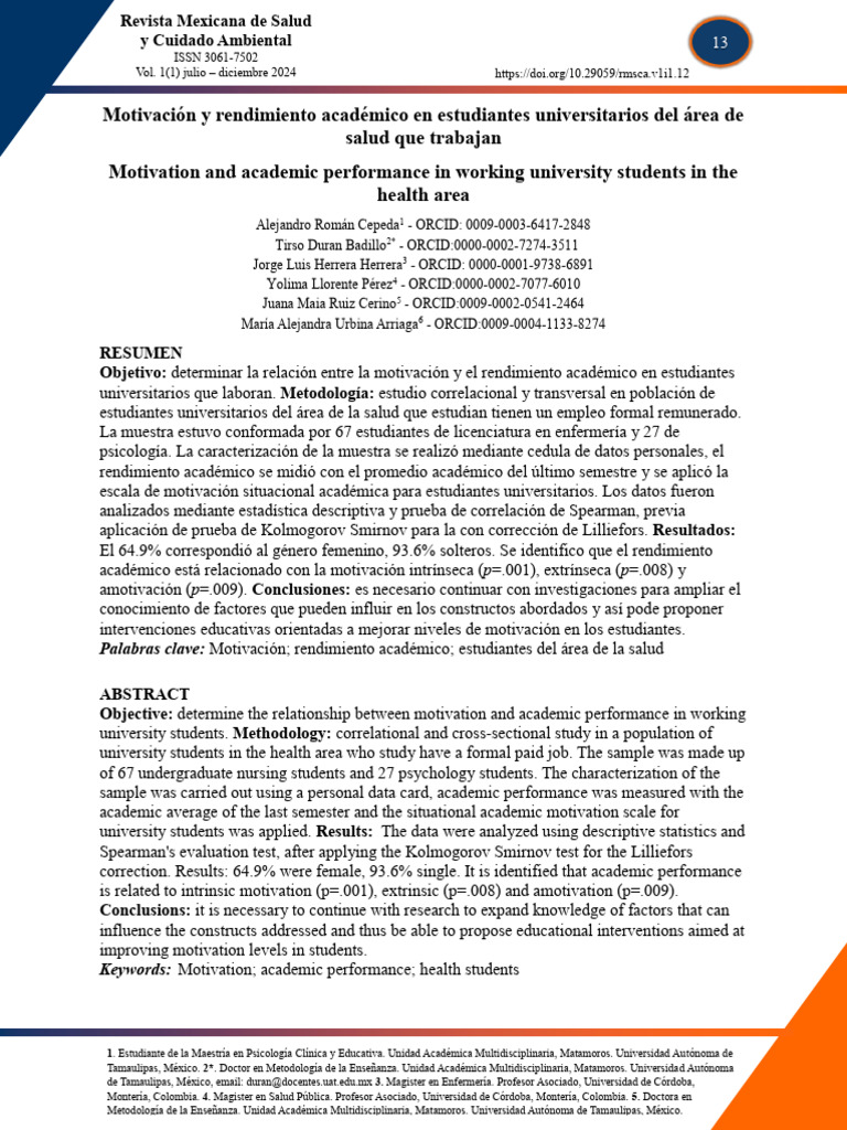 Motivación y rendimiento en estudiantes de salud | PDF | Motivación ...