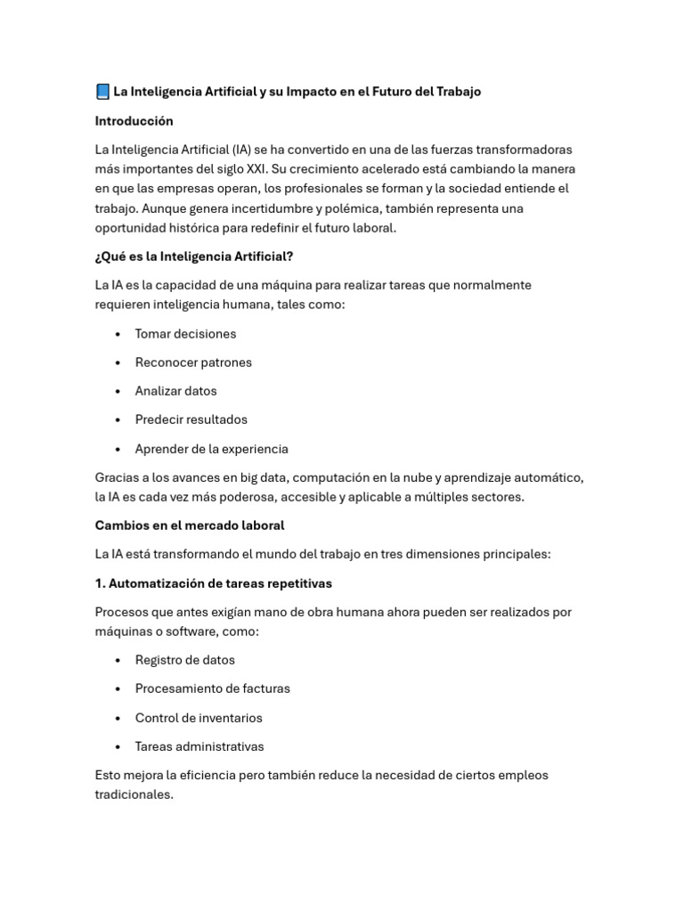? La Inteligencia Artificial y Su Impacto en El Futuro Del Trabajo ...