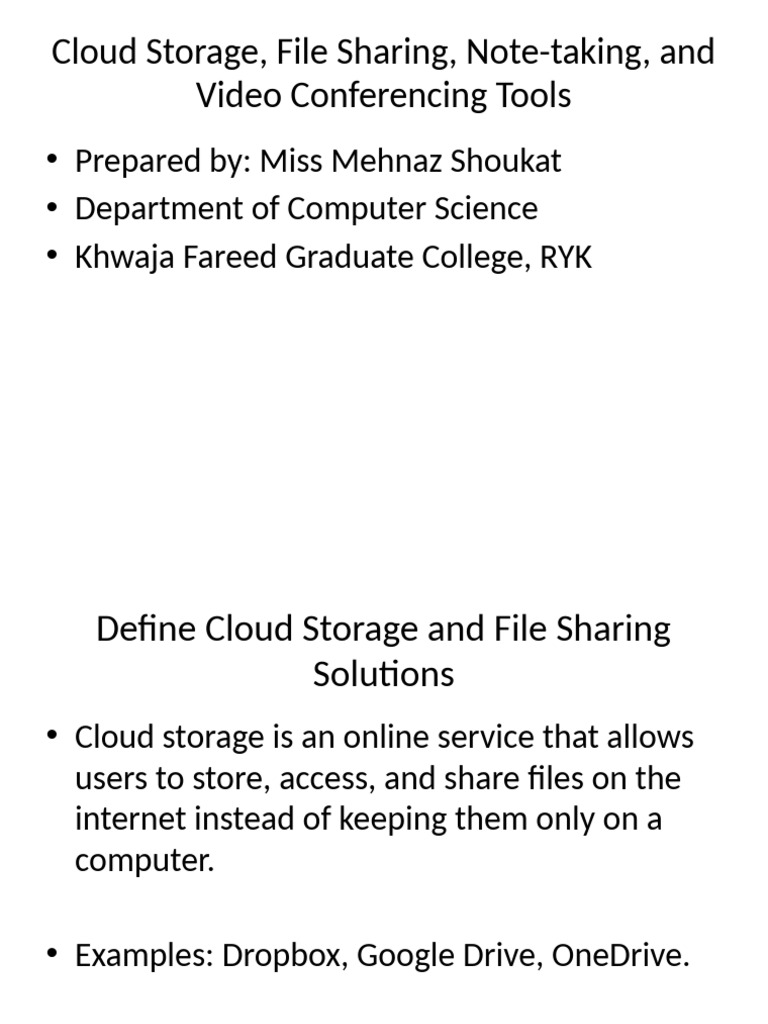 Cloud Tools: Storage, Notes, & Video Conferencing | PDF | Application ...