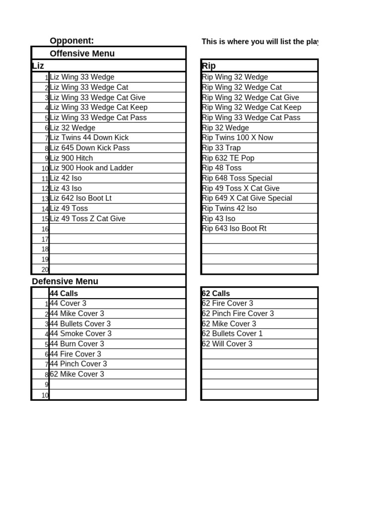 Weekly Offensive and Defensive Playbook | PDF | Team Sports | Gridiron ...
