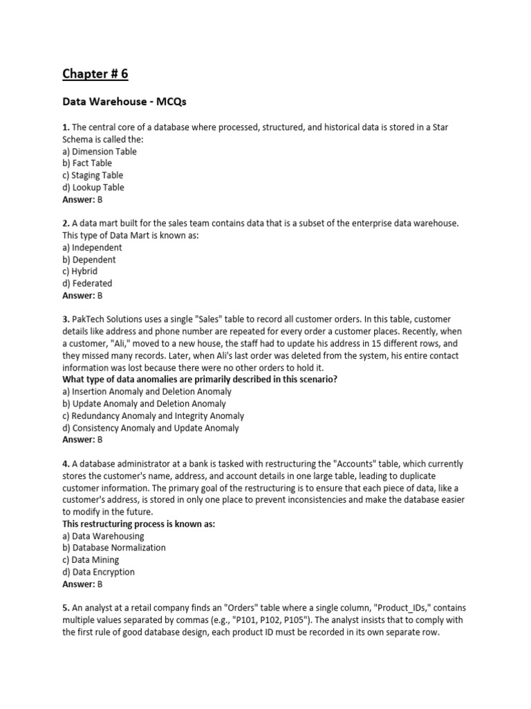 Data Warehouse MCQs and Concepts | PDF | Data Warehouse | Databases