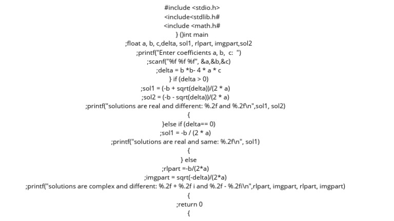 Quadratic Equation Solver in C | PDF