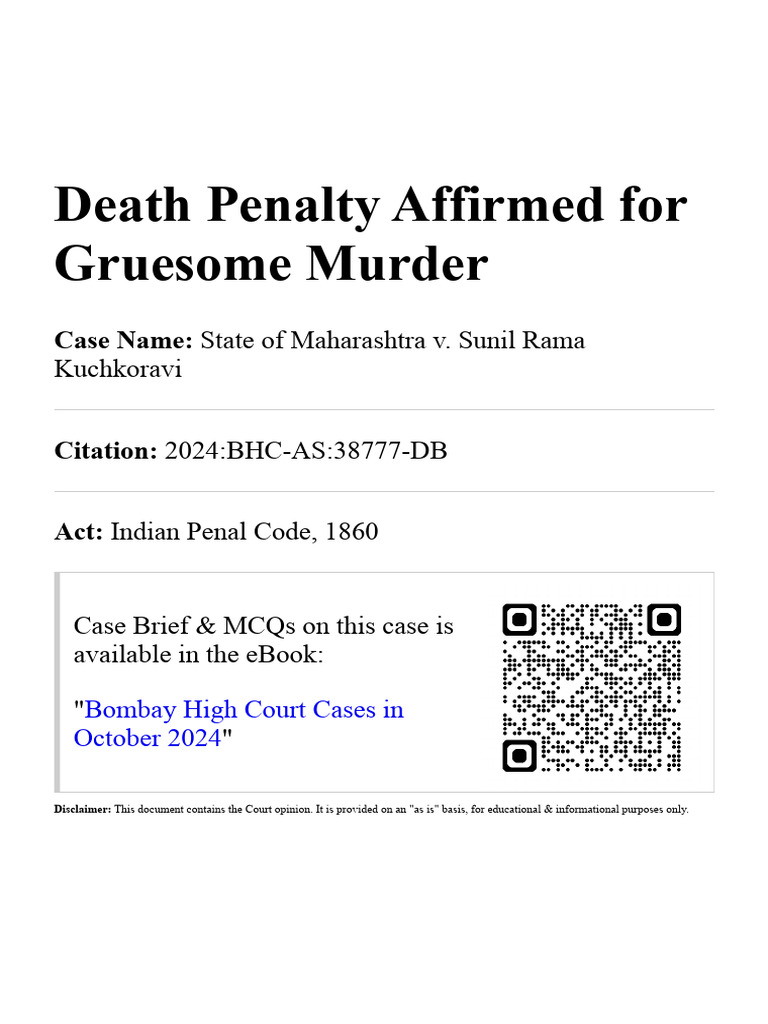 Death Penalty Affirmed For Gruesome Murder | PDF | Burden Of Proof (Law ...