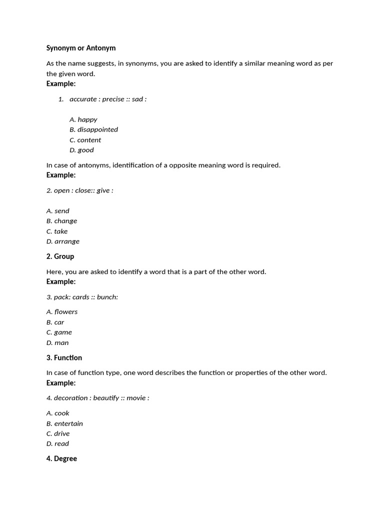 Verbal Anaologies Word | PDF