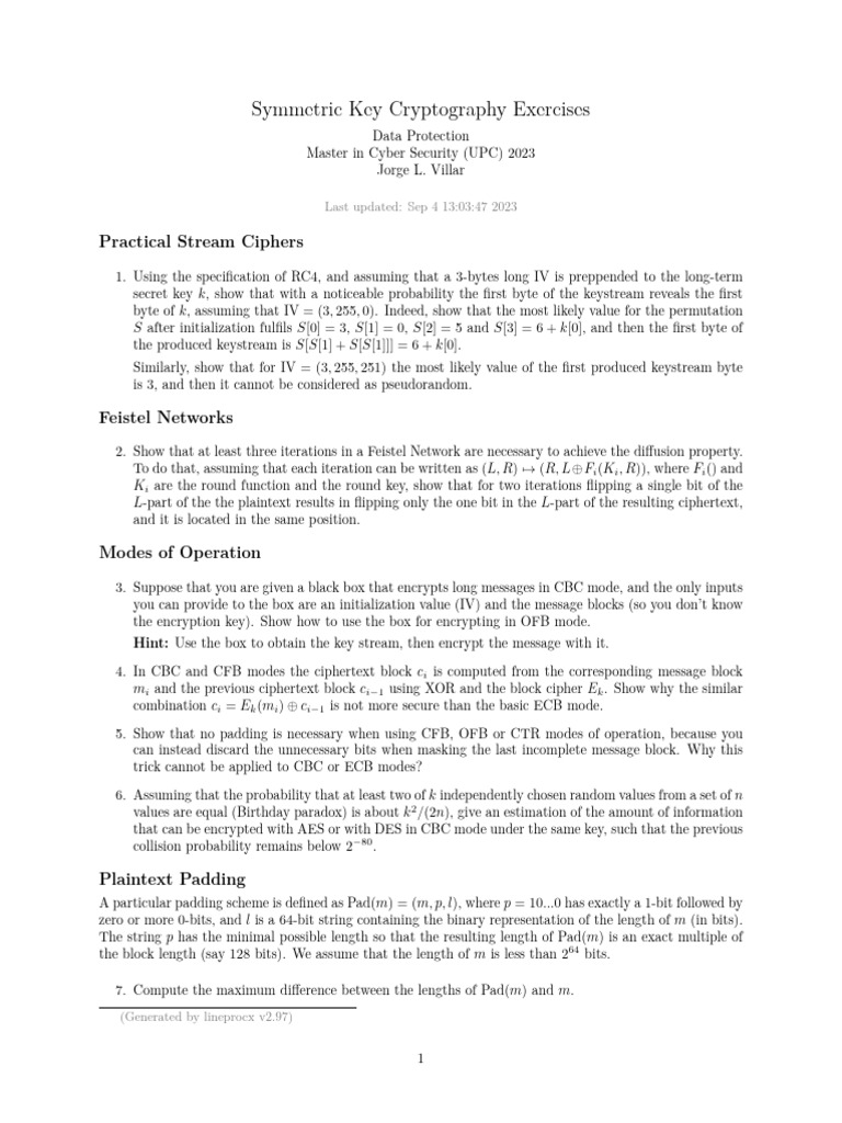 Symmetric Key Cryptography Exercises | PDF | Secrecy | Security Engineering