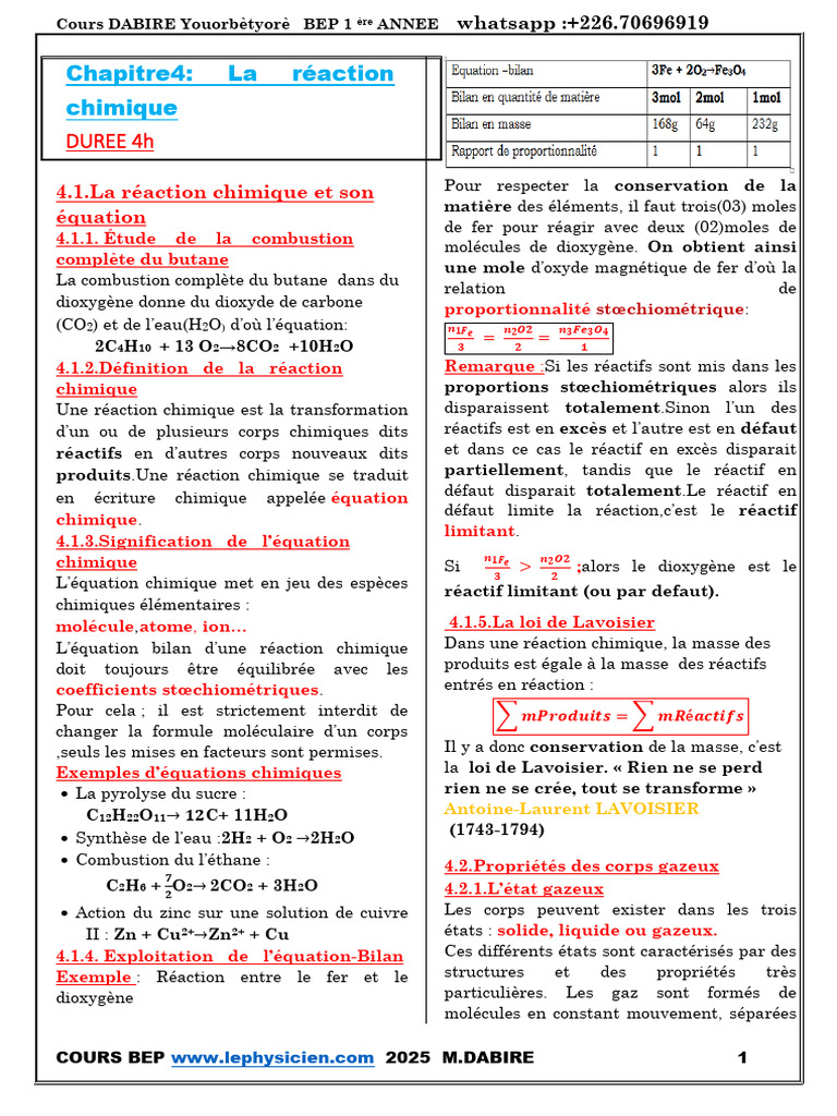 Réactions chimiques et équations bilan | PDF | Stœchiométrie | Chimie