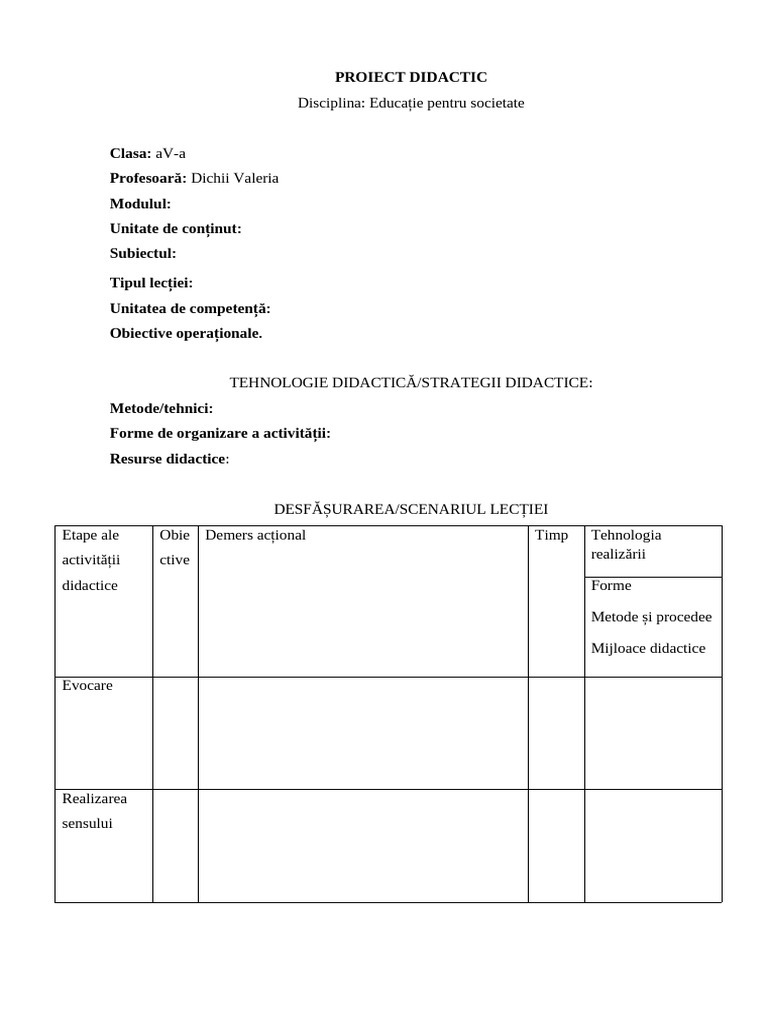 Model de Plan de Lectie | PDF