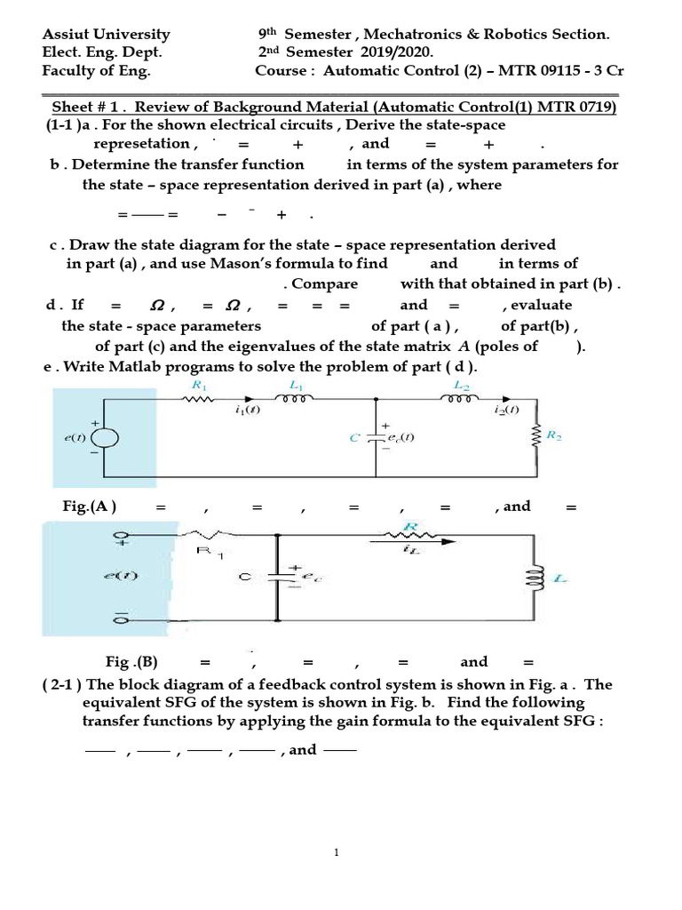 Automatic Control Course Review and Exercises | PDF | Electronics ...