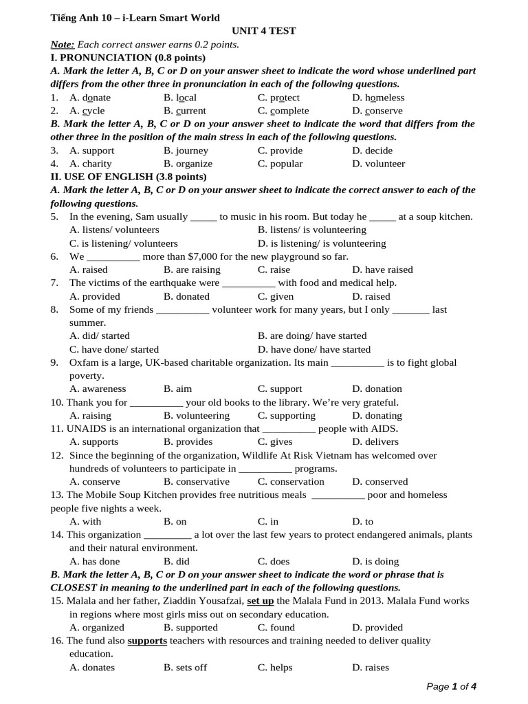 Smart World 10 - Unit 4 Test | PDF