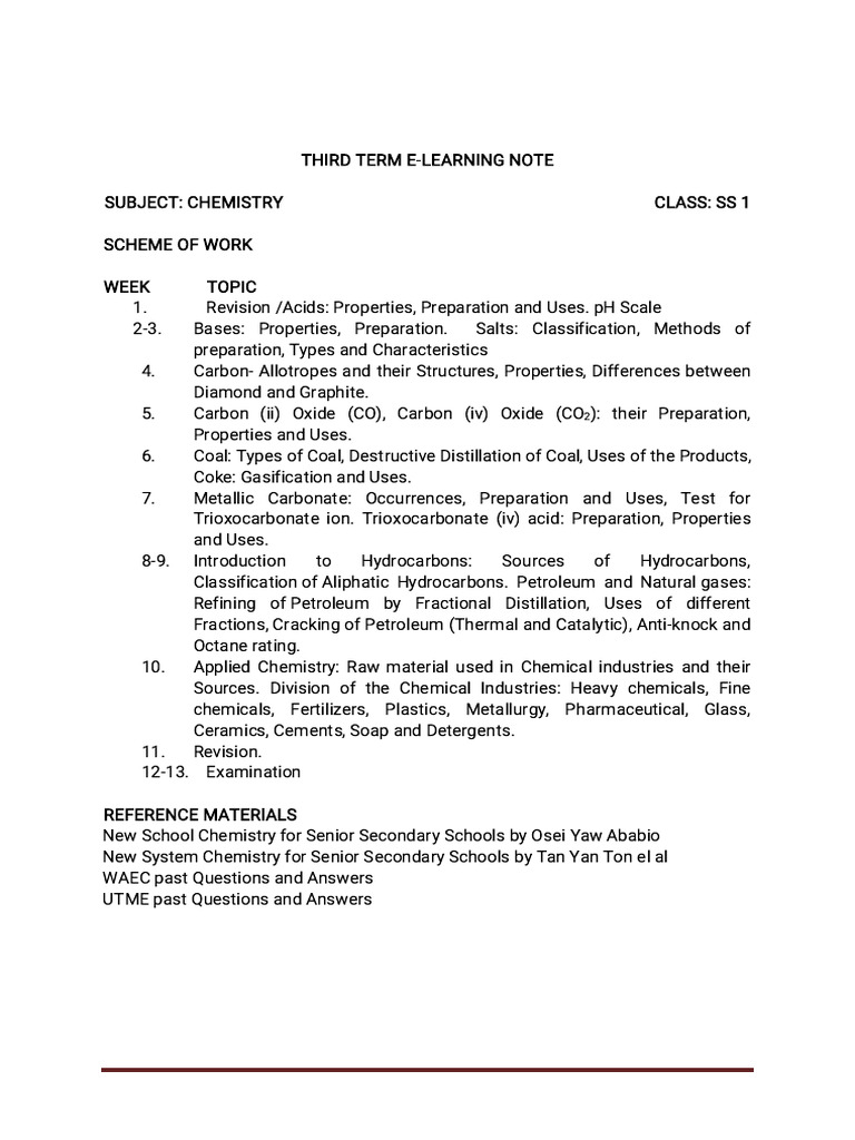 Chemistry E-Learning Notes for SS1 | PDF | Ph | Hydroxide