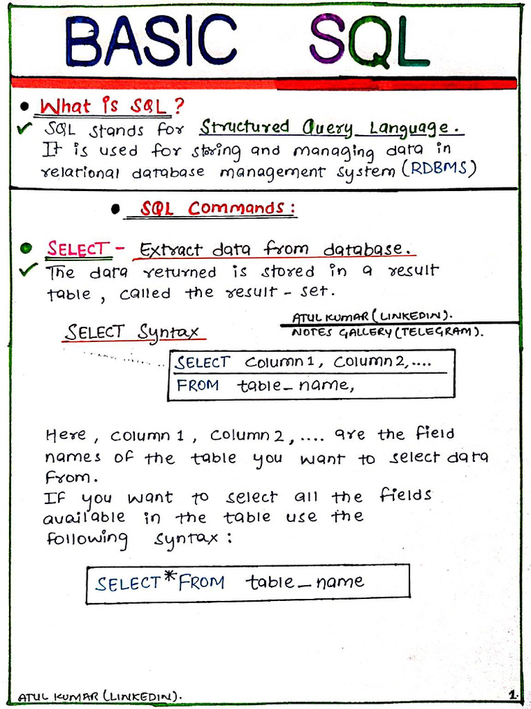 Basic SQL Notes ? | PDF