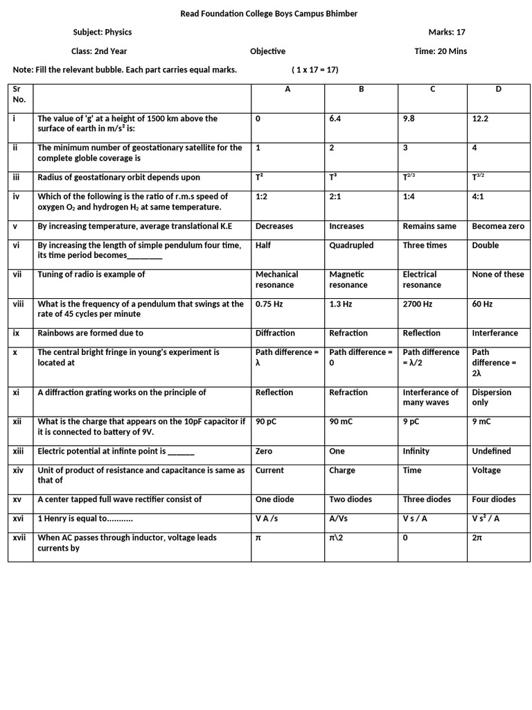 Physics Exam Paper for 2nd Year Students | PDF | Capacitor | Capacitance