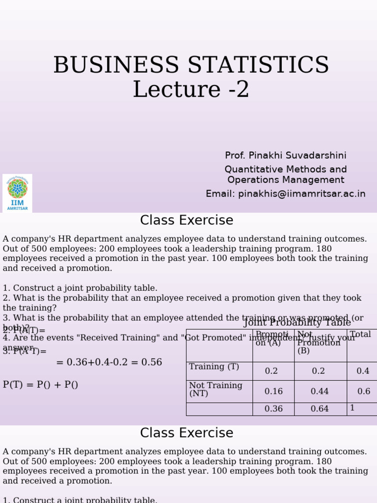 Business Statistics Class Exercises | PDF | Probability Distribution ...