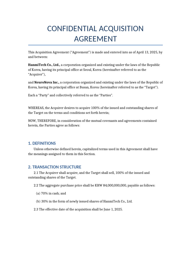 Professional Acquisition Agreement English | PDF | Mergers And ...