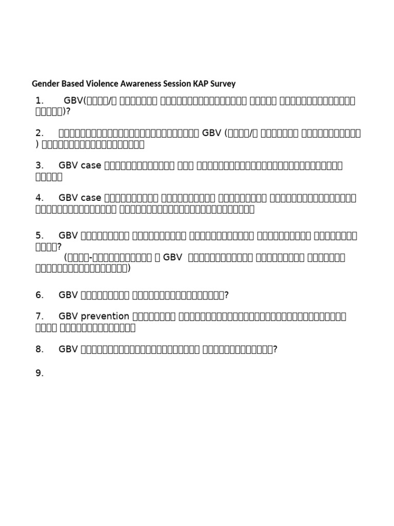 Gender Based Violence Awareness Session KAP Survey | PDF
