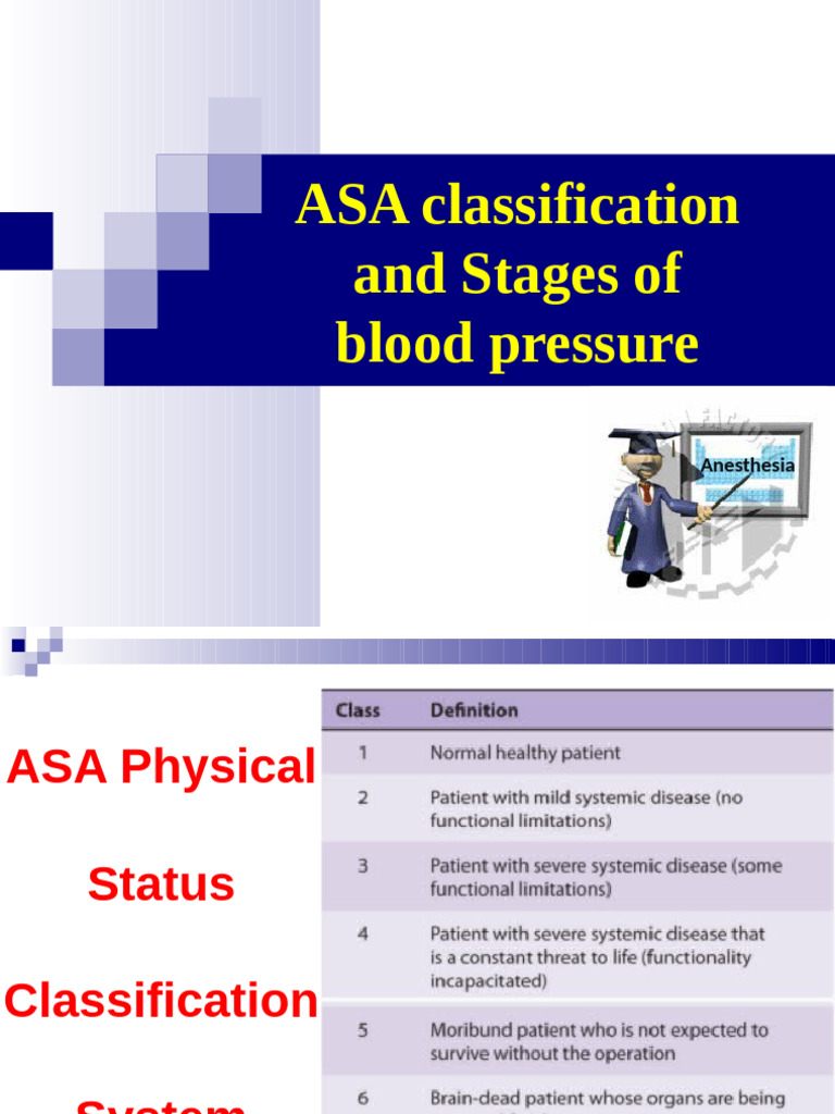 ASA Classification and Stages of Blood Pressure: Anesthesia | PDF