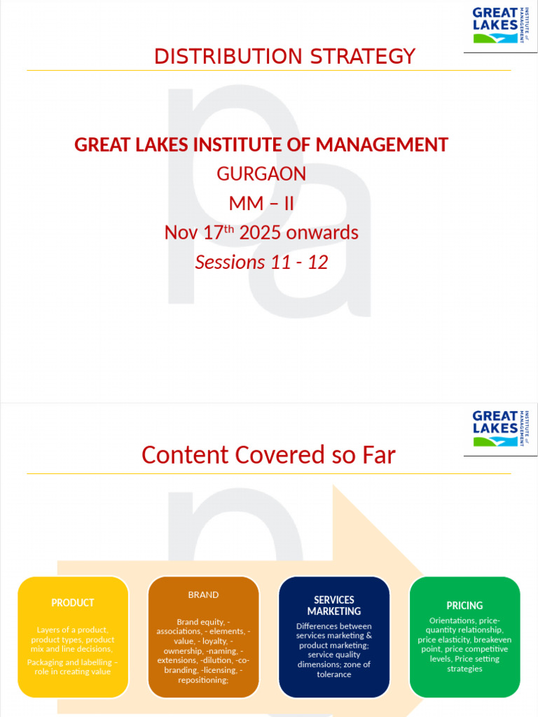 Sessions 11 - 12, Distribution. Nov 17 Onwards | PDF | Marketing | Sales