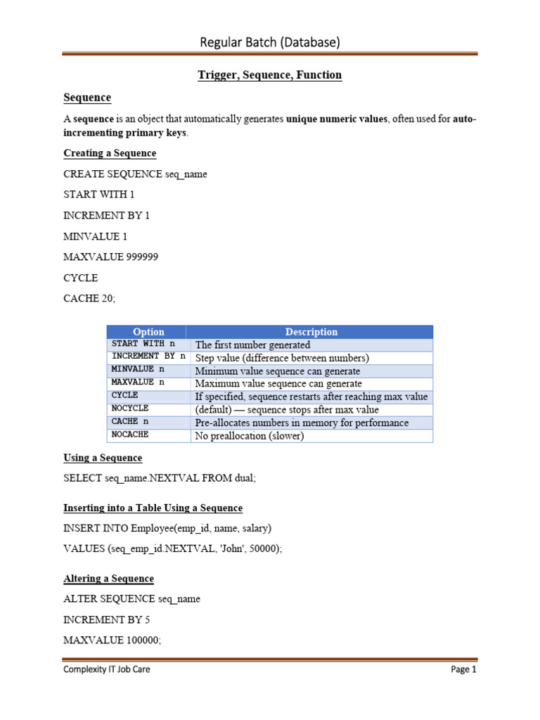 Oracle Database Sequences and Triggers Guide | PDF | Computer ...
