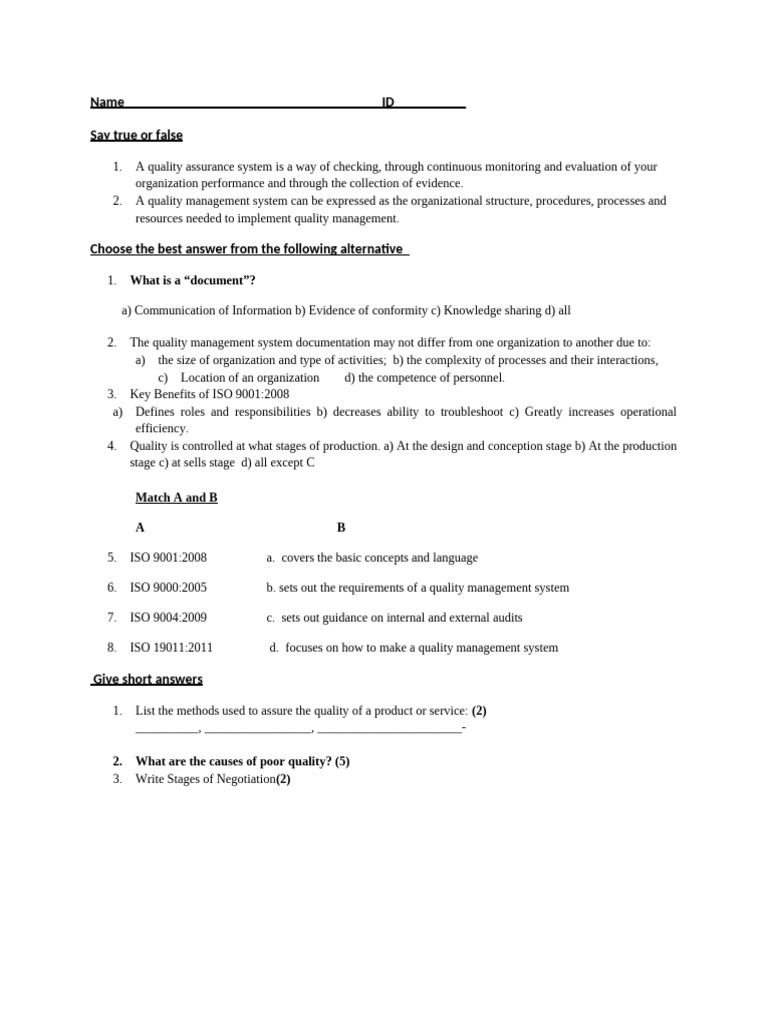 Quality Management System Assessment Guide | PDF