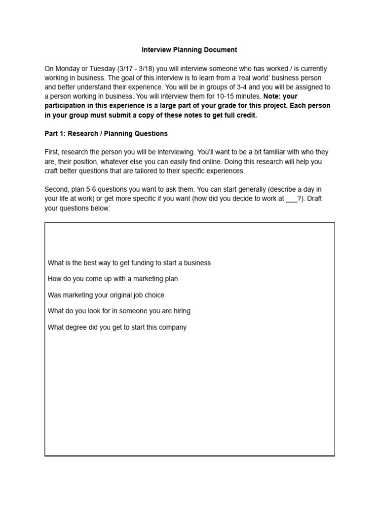 Business Interview Planning Guide | PDF