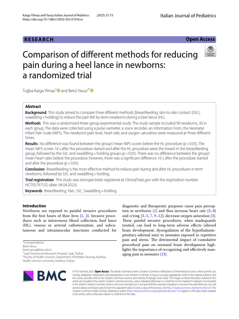 Comparison of Different Methods For Reducing Pain During A Heel Lance ...