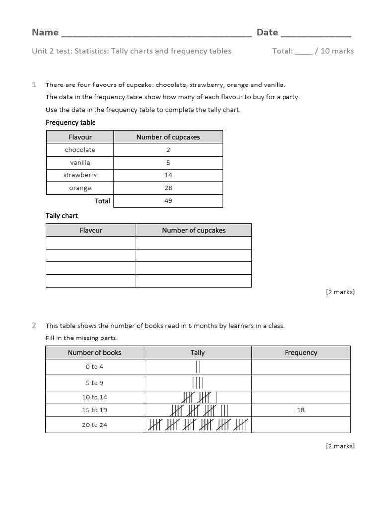 Statistics Test: Tally Charts & Tables | PDF
