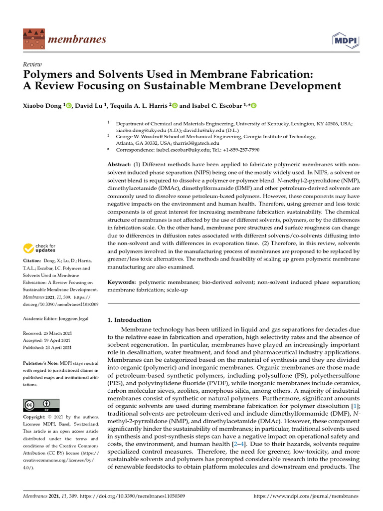 Sustainable Polymers for Membrane Fabrication | PDF | Membrane | Polymers