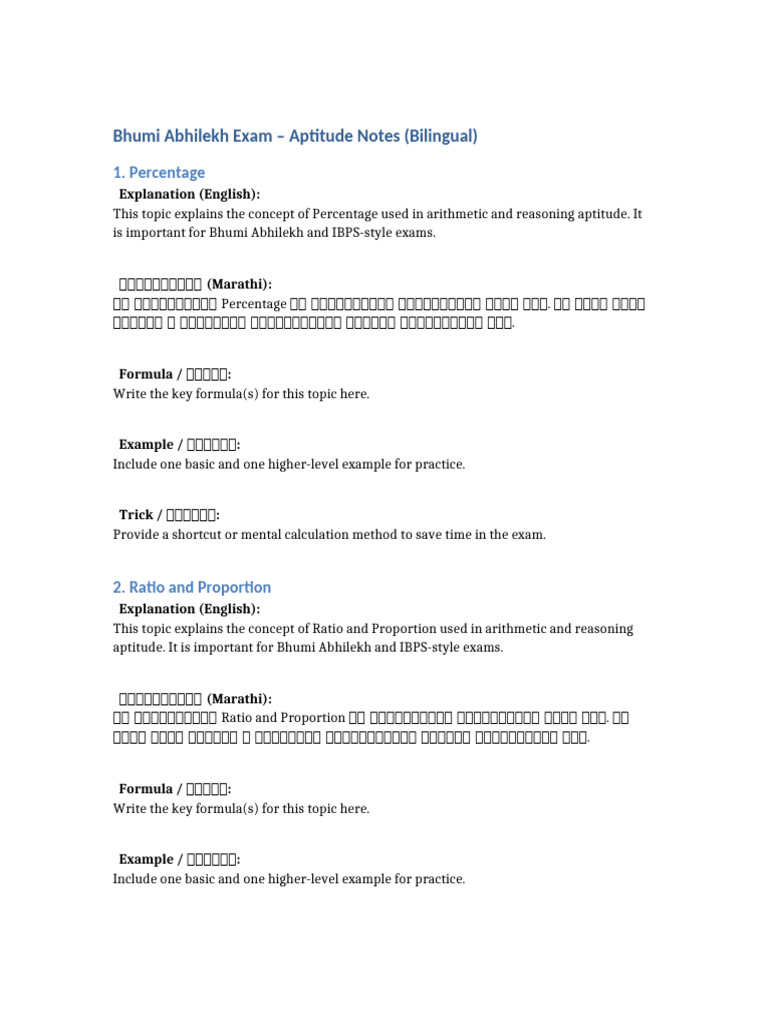 Bhumi Abhilekh Aptitude Notes Bilingual | PDF