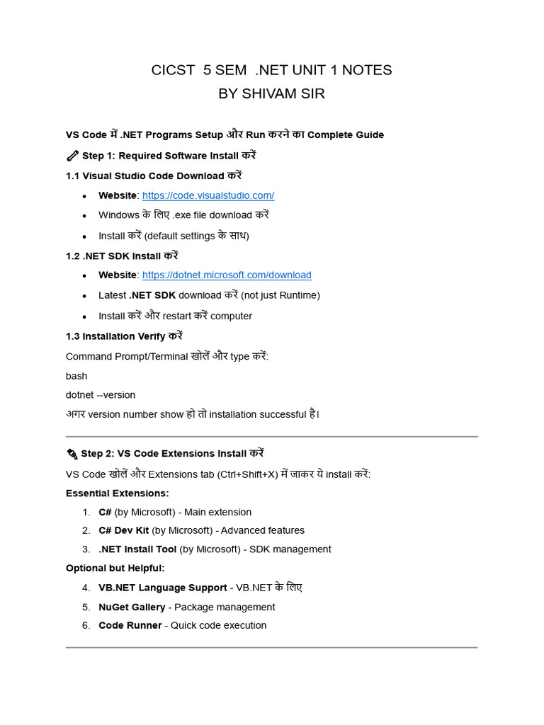 Cicst 5 Sem Dotnet Unit 1 | PDF | C Sharp (Programming Language ...