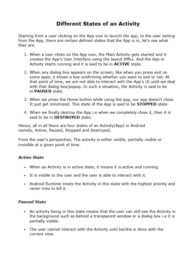 Android Activity Lifecycle Explained | PDF | Android (Operating System ...