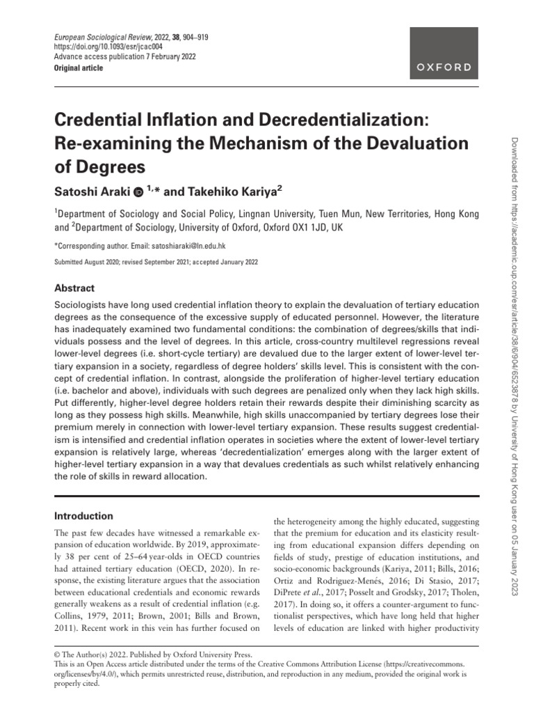 Credential Inflation and Devaluation of Degrees | PDF | Sociology ...