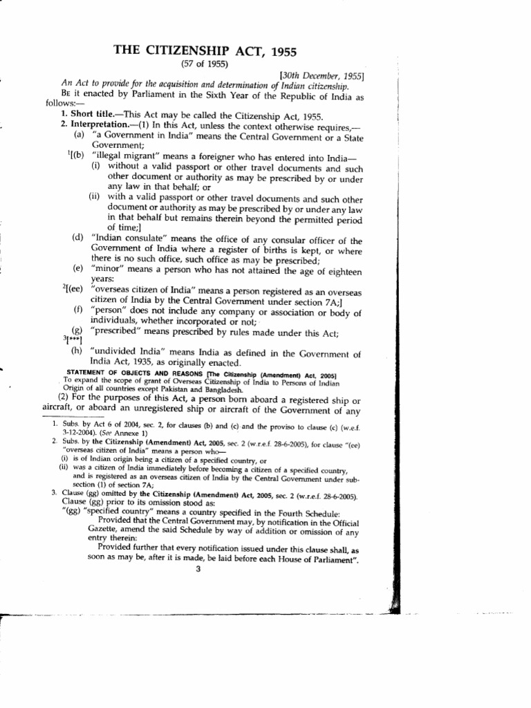 Citizenship Act 1955 | PDF