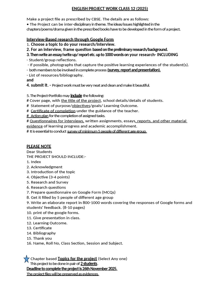 Class 12 English Project Guidelines 2025 | PDF | Essays