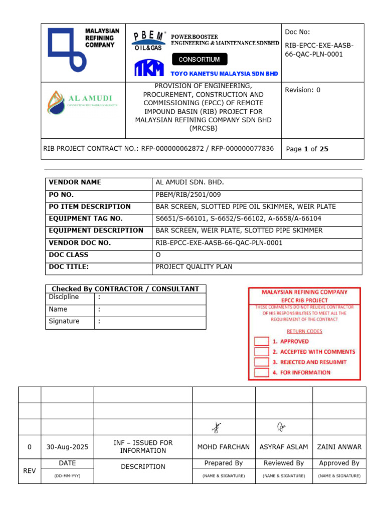RIB Project Quality Plan for MRCSB | PDF | Quality Assurance ...
