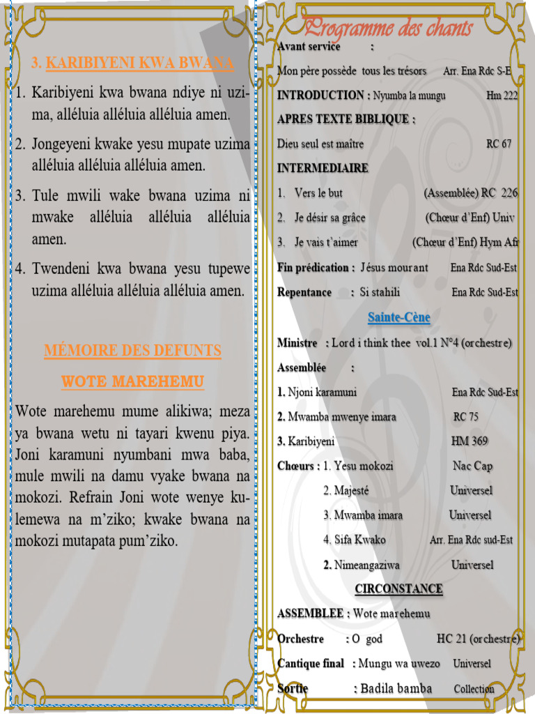 Programme de chants religieux | PDF | Liturgie et culte chrétien