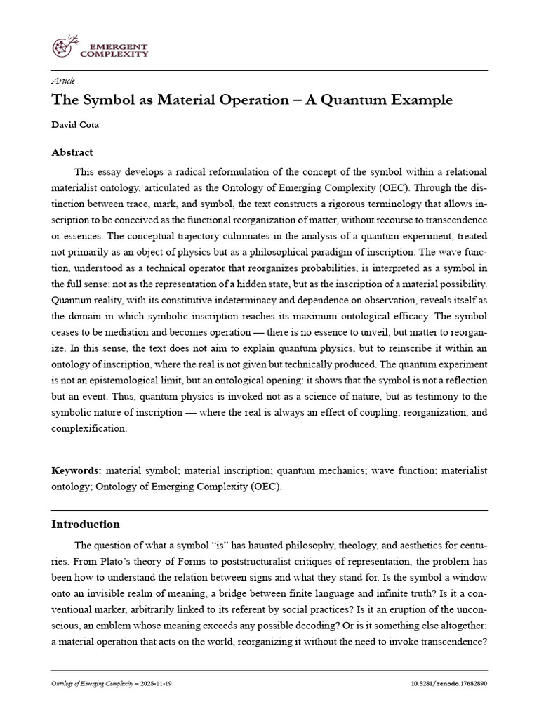 The Symbol As Material Operation - A Quantum Example | PDF | Reality ...