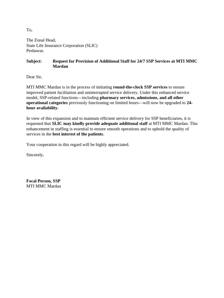 Request for Additional Staff at MTI MMC | PDF